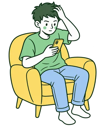 A young adult in a yellow armchair taking time to recall a surah.